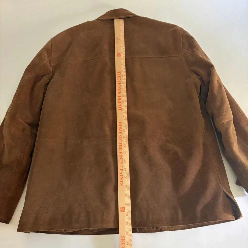 J.Crew Suede Leather Car Coat Mens Medium Brown Quilted Lined Button Jacket